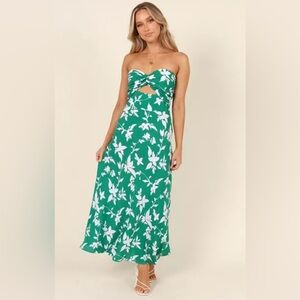 Petal and Pup Green Floral Strapless Maxi Dress